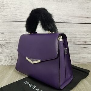 NWT Time's Arrow Ava Leather Mini Satchel Bag purse with Sheep Fur Purple $328